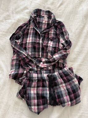 Victoria's Secret Plaid Pajama Set in Pink, Black & Gray